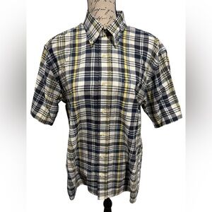 Pendleton Oceanside Button Down Shirt Men's Short Sleeve Blue Plaid Size Medium